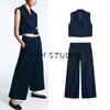 Women's Spring Clothing High Waist Wide Leg Jeans 2412040 Lapel Sleeveless Short Denim Vest 2413040