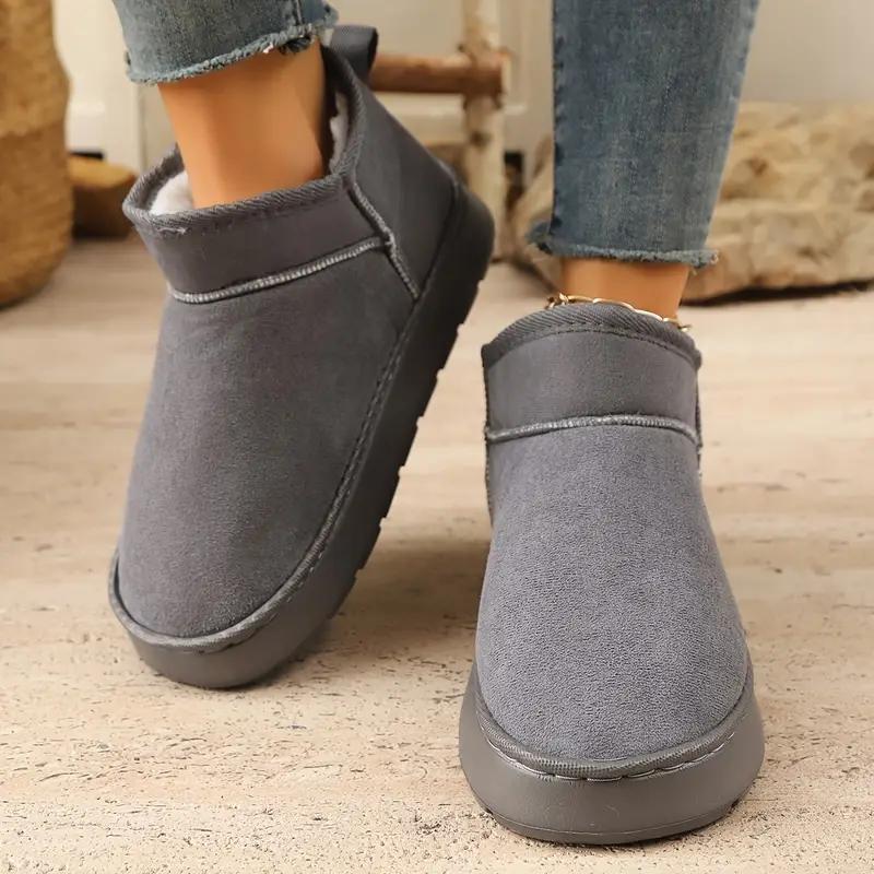 Women'S Winter Snow Boots, Casual Solid Color Slip-on Home Slippers, Warm Fabric Upper & Inner with EVA Sole, Indoor Outdoor Fashion Footwear