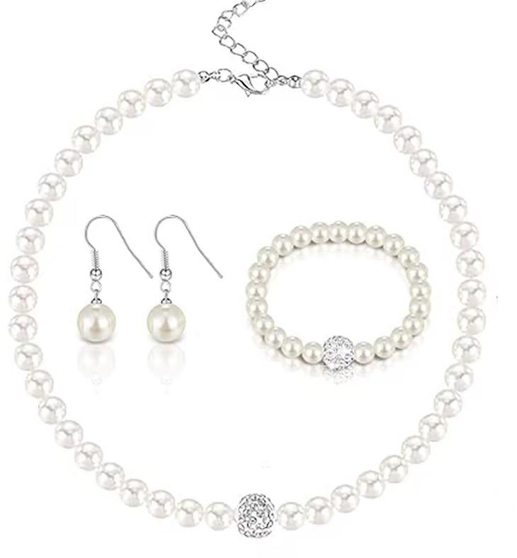 Elegant Pearl and Diamond Jewelry Set: Includes Necklace, Bracelet, and Earrings (Model N4125)
