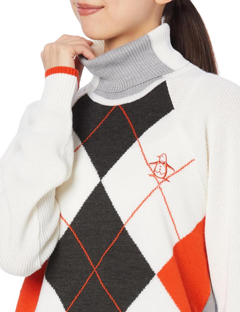 Munsingwear Argyle Turtleneck Sporty and Stylish for White Multi Women's Sweater, Golf, MGWWJL04,