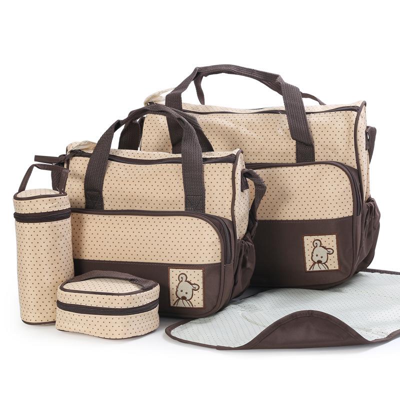 Fashionable Polka Dot 5-Piece Mommy Bag Set - Versatile, Large Capacity Shoulder Bag for Mother and Baby