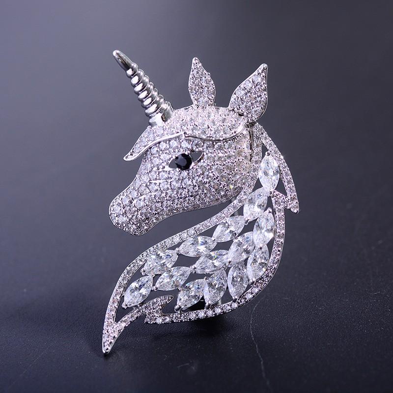 

Fashionable Coat Accessory With A Unicorn Brooch Inlaid With Zirconia On A Copper Base, A Stylish Gift For Men.