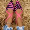 2026 New Striped Pointed Toe Ballet Flats Women Spring Summer Cross Strap Sandals Woman Plus Size Flat Heels Casual Shoes Female
