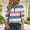Women Plus Size White Printed V Neck Half Zip Long Sleeve Sweatshirt With Ribbed Cuffs