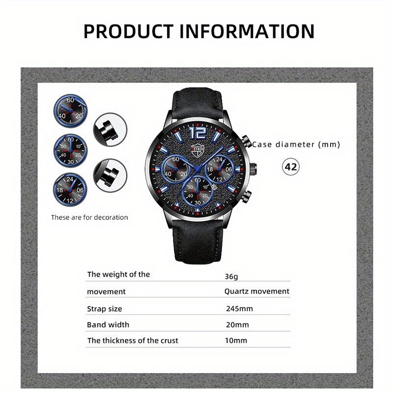 2PCS Set DEYROS Fashion Men's Watch Luxury Men's Leather Strap Calendar Watch Casual Men's Leather Quartz Watch Men's Gifts