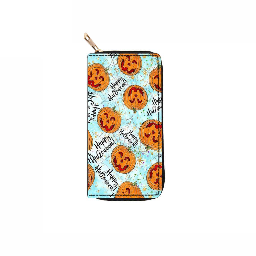 Halloweenowa Czaszka Długi Portfel na Zamek Błyskawiczny Dyniowy Portfel Kopertówka