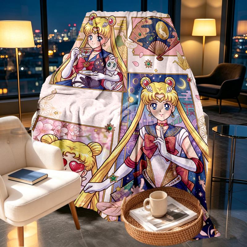 Koc z nadrukiem Sailor Moon - Miękki i wygodny, do sypialni, na podróż, na sofę, do dekoracji domu - Prezent urodzinowy, świąteczny dla przyjaciela