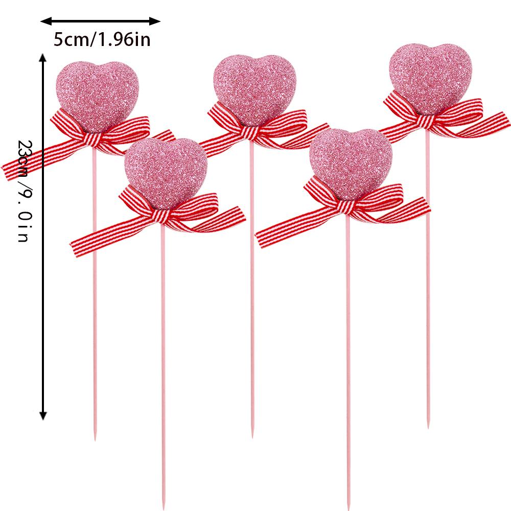 5pcs Valentine‘s Day Glitter Red Pink Foam Heart Picks Stick Wedding Mother's Day Flower Arrangements Floral Bouquet Home Decor