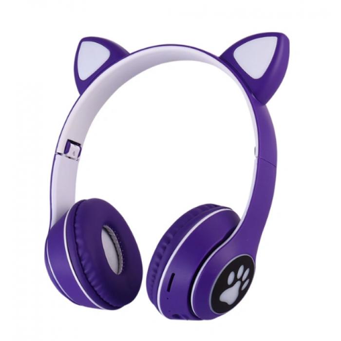 

Беспроводные детские наушники SUNROZ Cat MZ-023 с кошачьими ушками и RGB подсветкой Фиолетовый