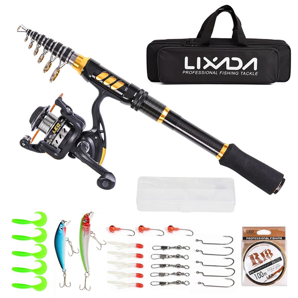 Fishing Rod Reel Combo Carbon Fiber Telescopic Fishing Rod Reel Fishing Line Lures Hooks Jigs Swivels Saltwater Freshwater Trave