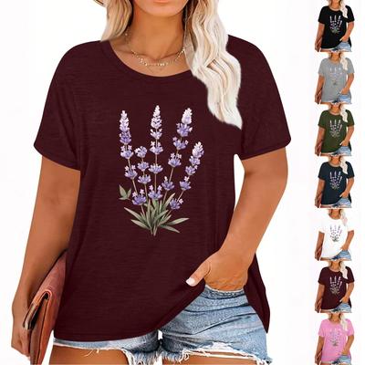 Damski T-shirt z krótkim rękawem z hawajskim nadrukiem kwiatowym