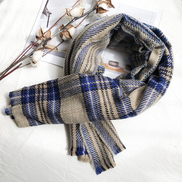 Japanese Women's Winter Thick Imitation Cashmere Scarf To Keep Warm and Versatile Plaid Korean Style Shawl Long Dual Purpose Scarf for Students