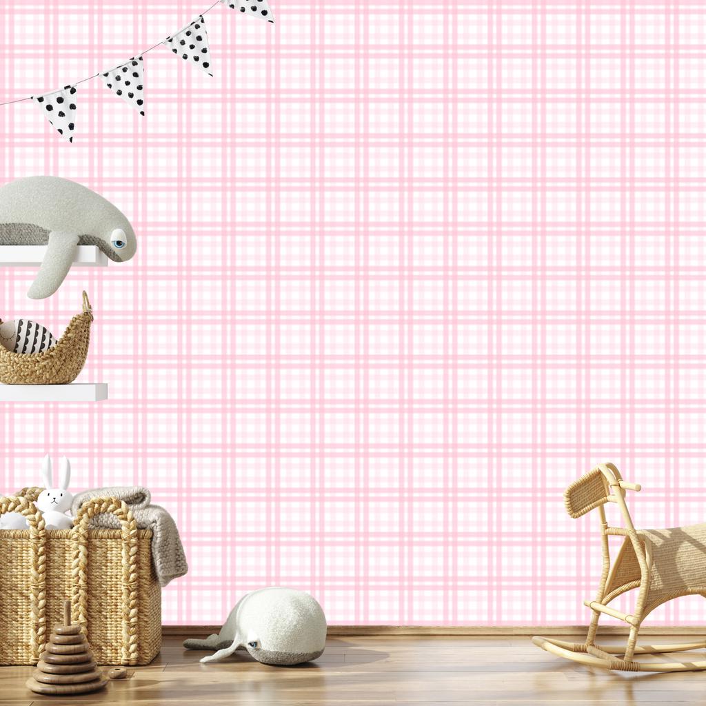 Pink Checkered Wallpaper, White and Powder Pink, for Living Room and Bedroom, 50x1000