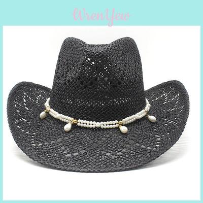 Ethnic Style Straw Hat With Wide Brim Sun Protection For Summer Vacation