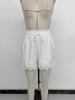 2026 Resort Style White Lace Patchwork Drawstring Shorts