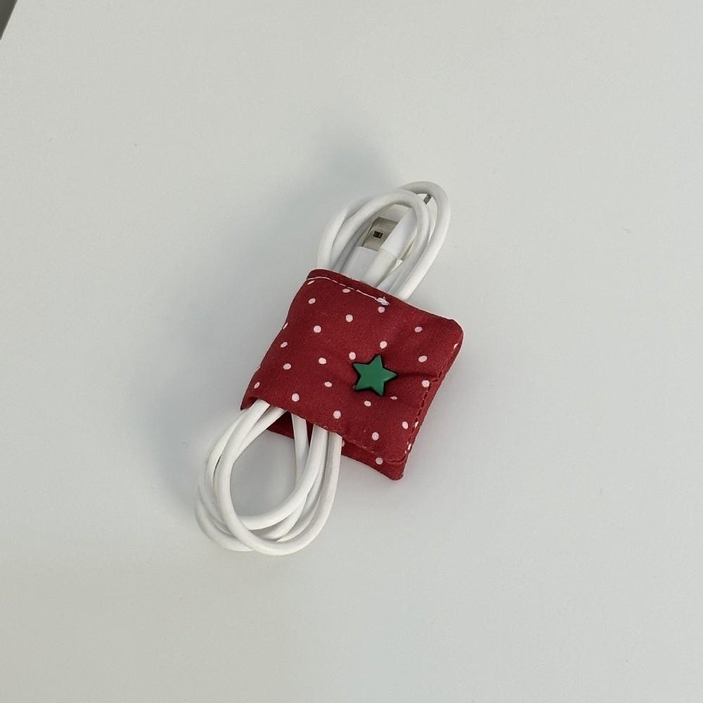 Polka Dot Pattern Desktop Cable Organizer Fabric Cord Storage Clip Date Cable Winder Women Girls