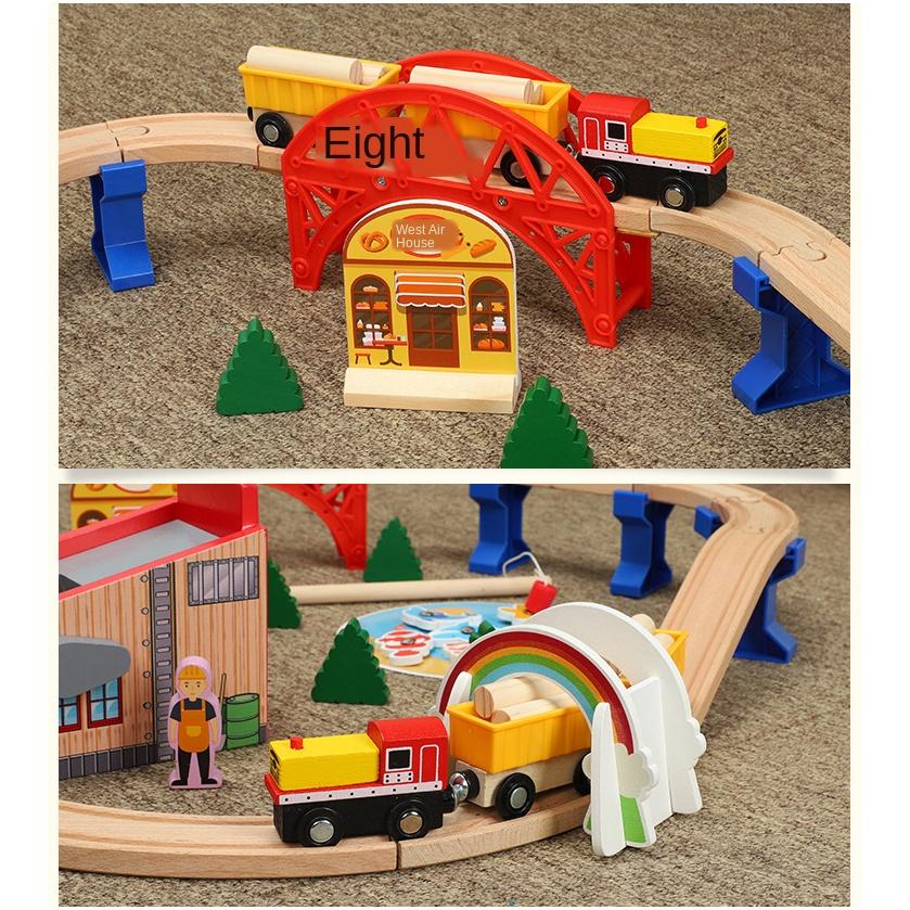 Zug Spielzeug Eisenbahnwagen Kombination Holz Kinder 1:64 Holzlager Eisenbahnkompatible Holzeisenbahn