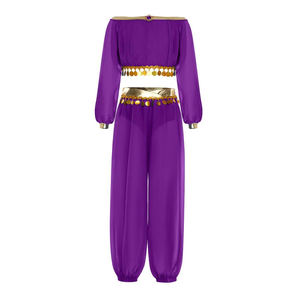 Girl Belly Dance Costume Sequin Tassel Top Pants Built In Briefs Rhinestone Decoration Long Sleeve Outfit