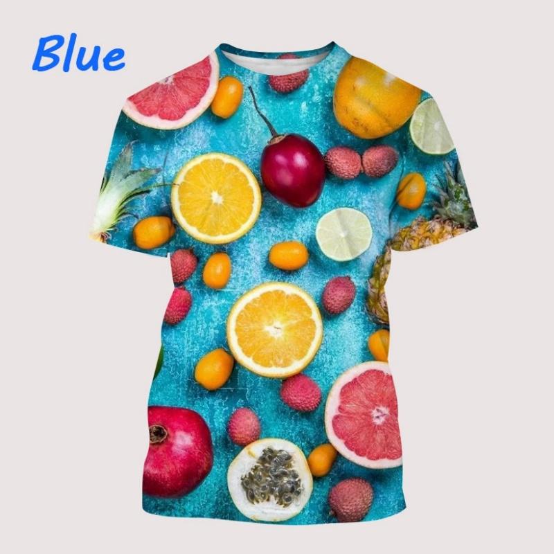 3D Printed Strawberry Orange Kiwi T-Shirt For Men Fruit Pattern Tees Casual Loose Round Neck Short Sleeve T Shirts Kids Tops