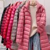 Women's Lightweight Thin Down Jacket Mid-Length Hooded Winter Coat Plus Size Detachable Hat Autumn
