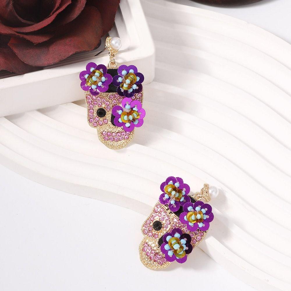 Rhinestone Vintage Earring Flower Glitter Skeleton Stud Earrings  Women
