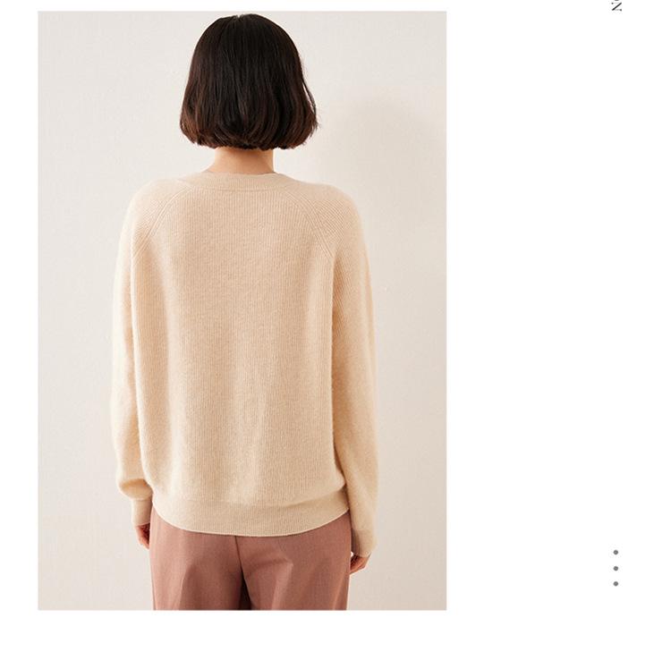 2025 Autumn/Winter Women's Cashmere V-Neck Sweater - Long Sleeve, Solid Color, Versatile, Skin-Friendly, Loose Fit