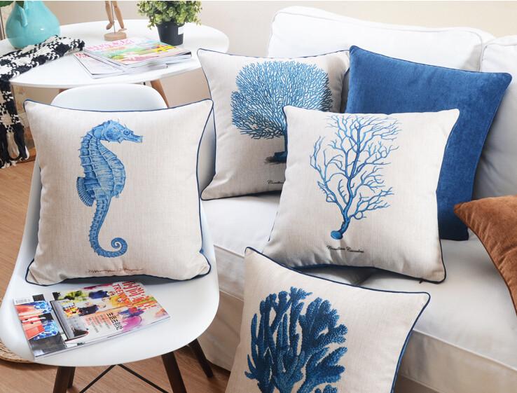 Creative Homewares Unisex Mediterranean Pillow American Marine Series Pillow Cushion Home Decorative Pillows Linen Pillowcase Sofa Cushion