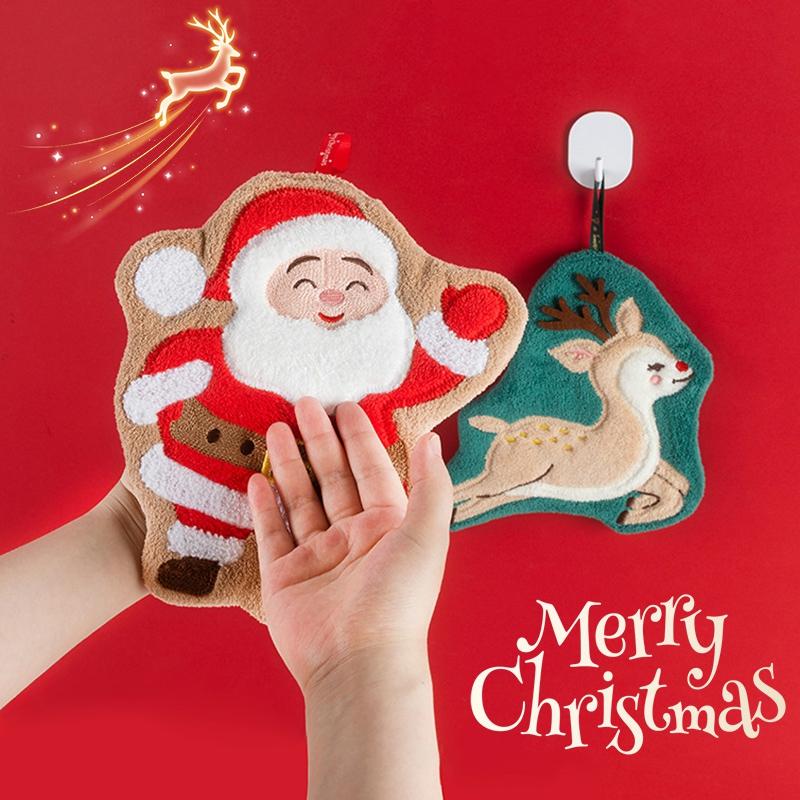 Christmas Hand Towel Set Coral Velvet Xmas Tree Santa Claus Hand Towels Absorption Quick-Drying Hand Towel For Kitchen Bathroom