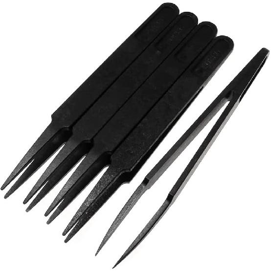MMOBIEL 5Pcs Anti-static Multifunctional Plastic Precision Tweezers Set, Pointed Tip Tweezers for Electronics, Jewelry-Making, Laboratory Work, 5x