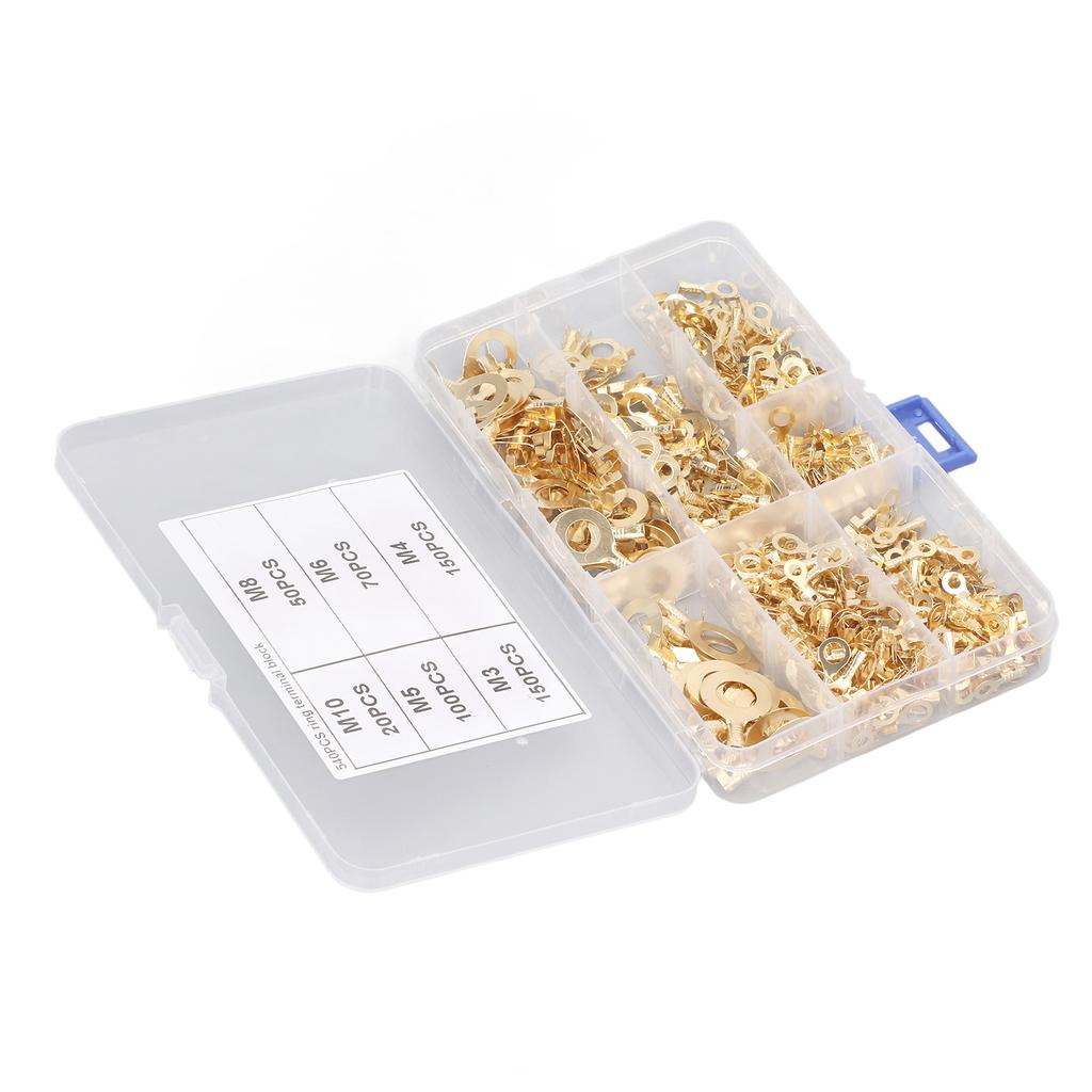 540Pcs Conector terminal inelar din alamă aurie M3 M4 M5 M6 M8 M10 în formă de O pentru sârmă