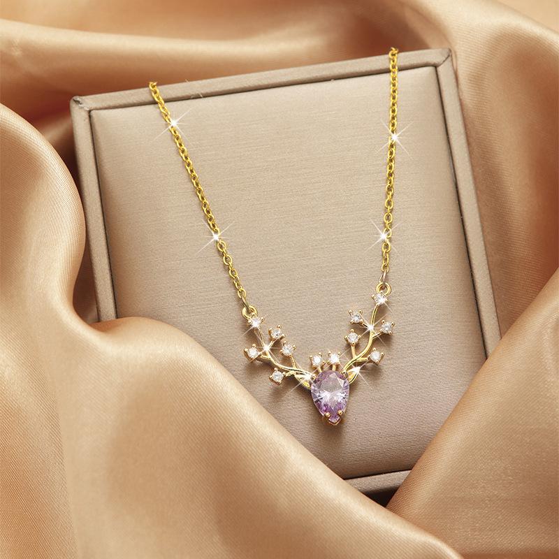 Luxury Shiny Stainless Steel 18k Gold Zircon Heart Butterfly Pendant Necklace Women Boutique Pearl Flower Leaf Necklace for Gift