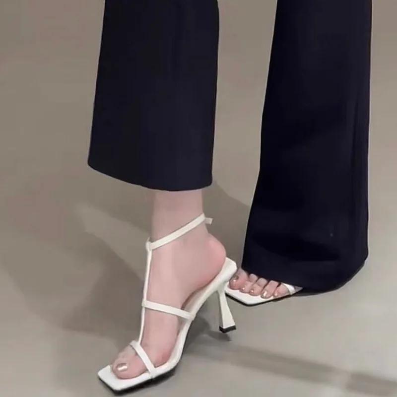 Women's Sandals Summer Outerwear New Style Square Head, Open Toe, Thin Strap, High Heels, Sexy and Fashionable Roman Shoes