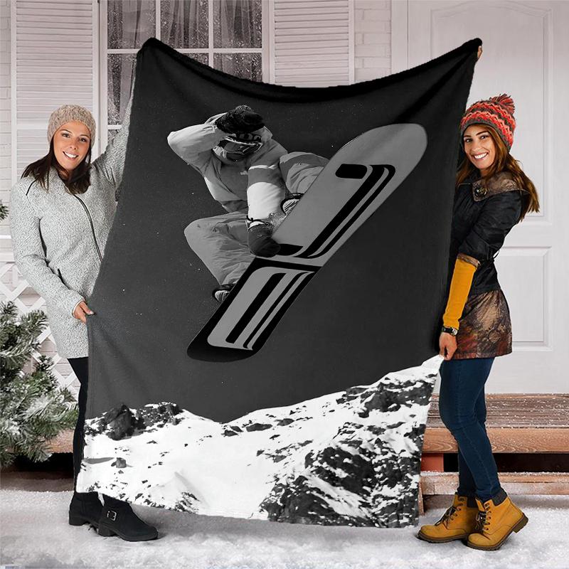 ski Theme Printed Blanket - Perfect for Couch, Bed, Travel & Outdoor Use | Machine Washable, Cozy & Durable.