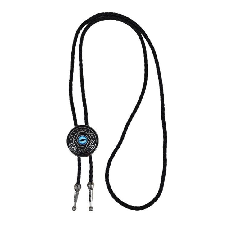 Faux Leather Bolo Tie Necklace with Tribal Elements Devil Eye Pendant Necktie for Western Parties and Everyday Wear