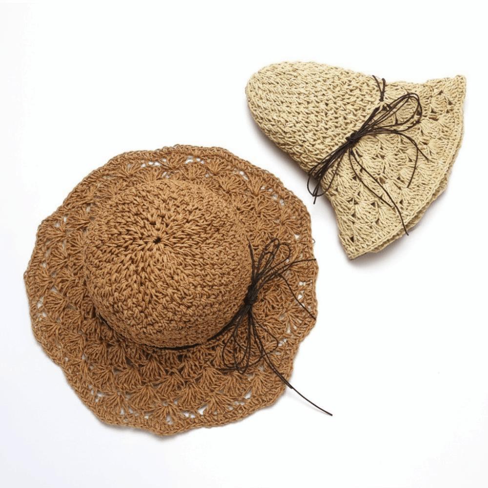 Comfortable Home Life Women's Pink Handwoven Crochet Straw Hat Foldable Wide-Brimmed Floppy Straw Hat Breathable Uv Protection Panama Hat Summer Wear