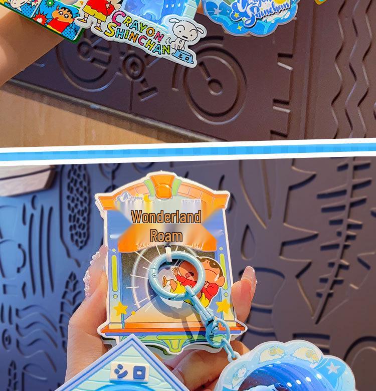 Genuine Crayon Shin-chan Wonderland Abyss Luminous Mirror Keychain & Decompression Toy Bag Charm
