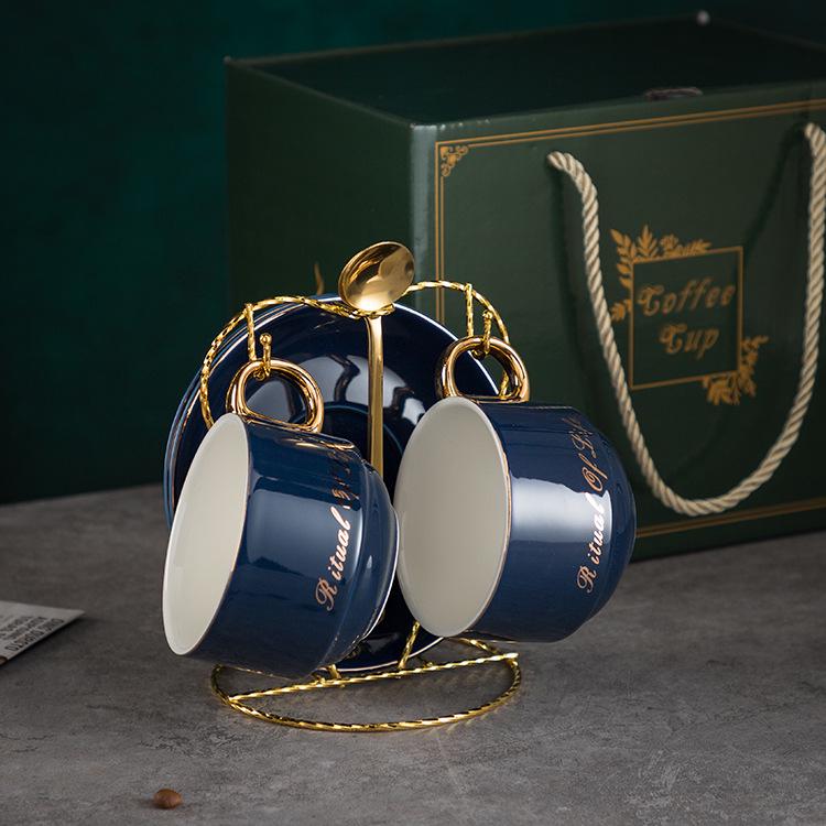 Luxury European-Style Golden Handle Ceramic Coffee Cup & Saucer Set