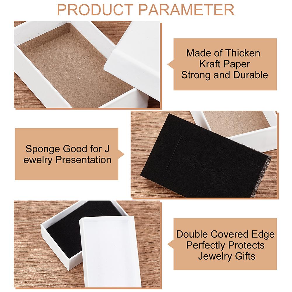 24pcs Cardboard Jewelry Boxes with Sponge Pad Inside Rectangle for Anniversaries Wedding Birthday White 8x5.1x2.7cm Inner Size: 7.4x4.6x2.45cm
