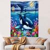 Orca In Colorful Underwater Scene Patterned Tapestry Decorative Wall Hanging, Home Bedroom Living Room Decor