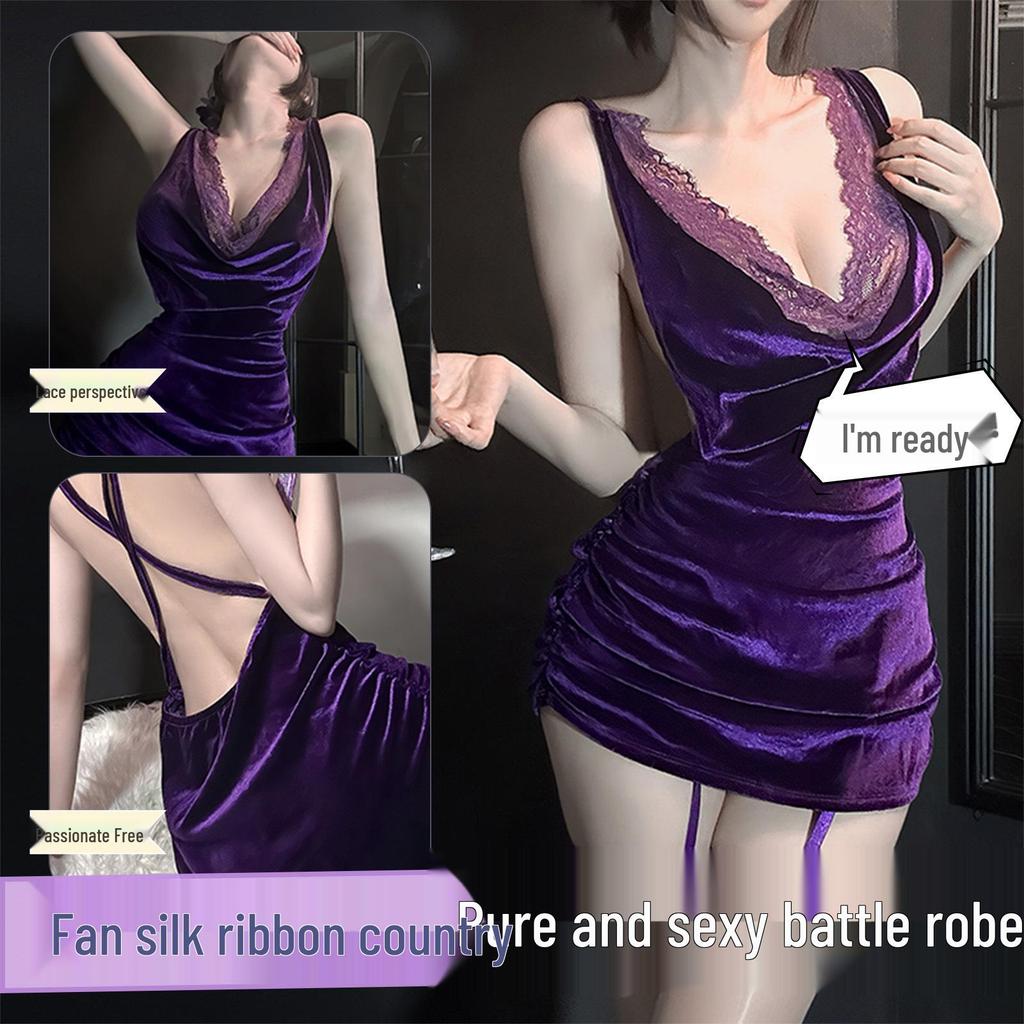 Golden Night Lace Lingerie Set - Sexy Hip-Hugging Temptation Nightgown