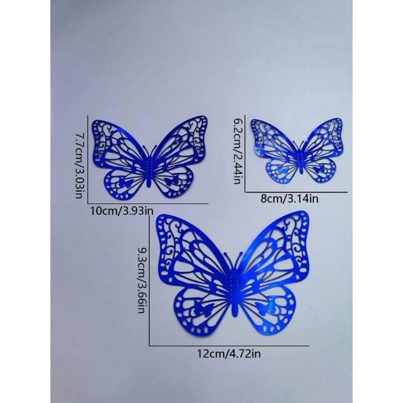12Pcs/Set 3D Hollow Butterfly Wall Sticker Cake Decor Toppers Wedding Decor Living Room Home Decor Butterflies Stickers Gender Reveal Party Decor