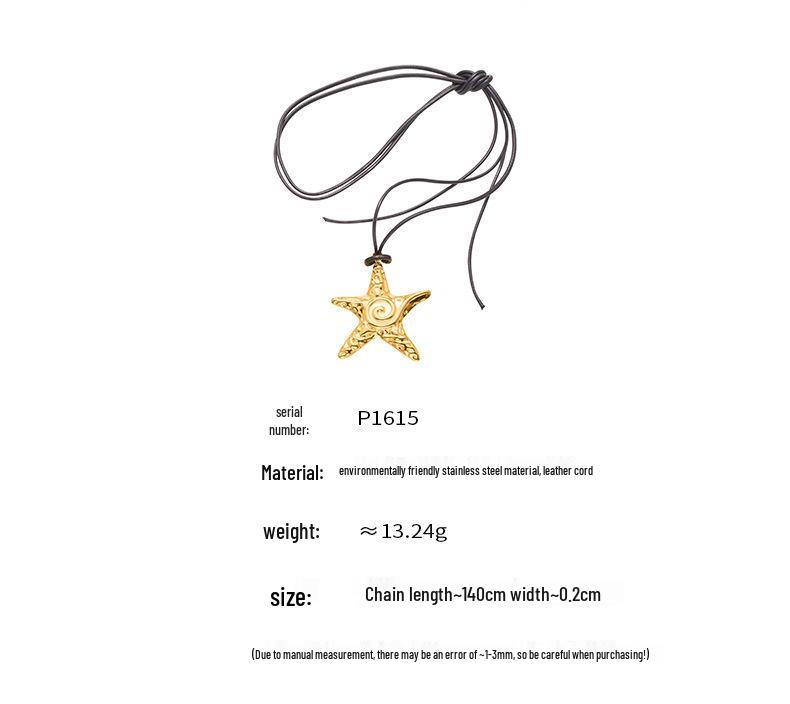 Oumaijia 18k Guldpläterad Sjöborre Hänge Halsband med Svart Läderhalsband - Europeisk och Amerikansk INS Stil.