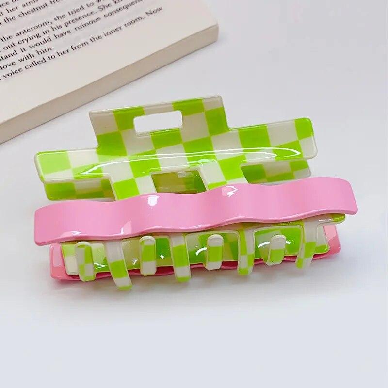 

Корейская ацетатная шахматная доска для волос, винтажная красочная заколка для волос, заколка для волос, головные уборы для женщин и девочек, зажим в виде акулы, аксессуары для волос