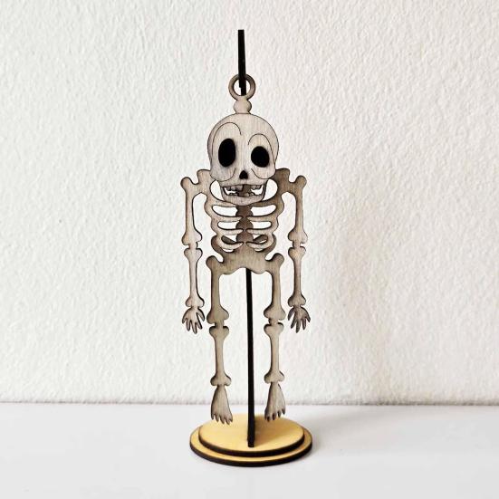Halloween Swingy Skeleton Ornament Creepy Tree Swing Ghost Wooden Table Sign with Base Home Office Desktop Party Decoration