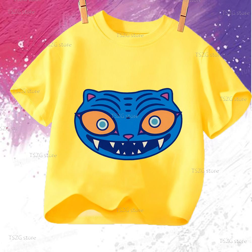 Summer Vintage KPop Demon Hunters Pet Tiger Cartoon Children T-Shirt Anime Short Sleeve Girl Boy Tee Shirt Cute Tops Kid Clothes