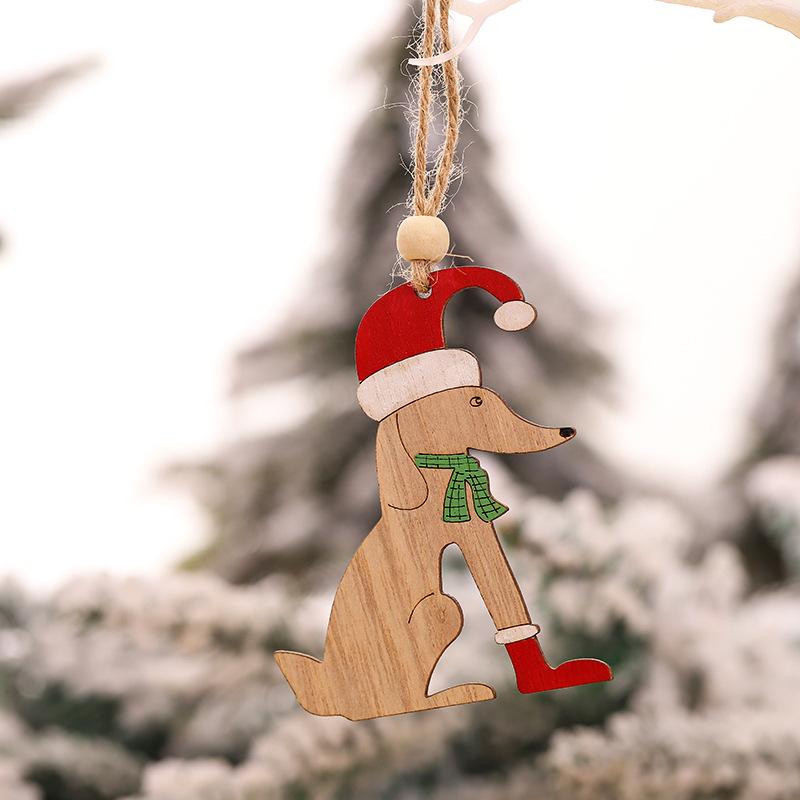 Car Ornaments Small Christmas Tree Hanging Wooden Pendants Elk Cartoon Animal Ornaments 2025 New Christmas Holiday Decorations