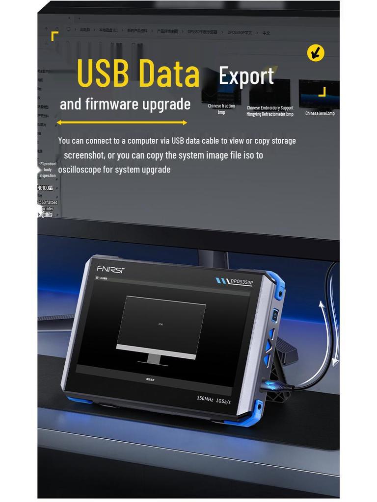 Tabletă FNIRSI DPOS350P 4-în-1: Osciloscop 350M, Generator de Semnal, Analizor de Spectru, Contor de Frecvență