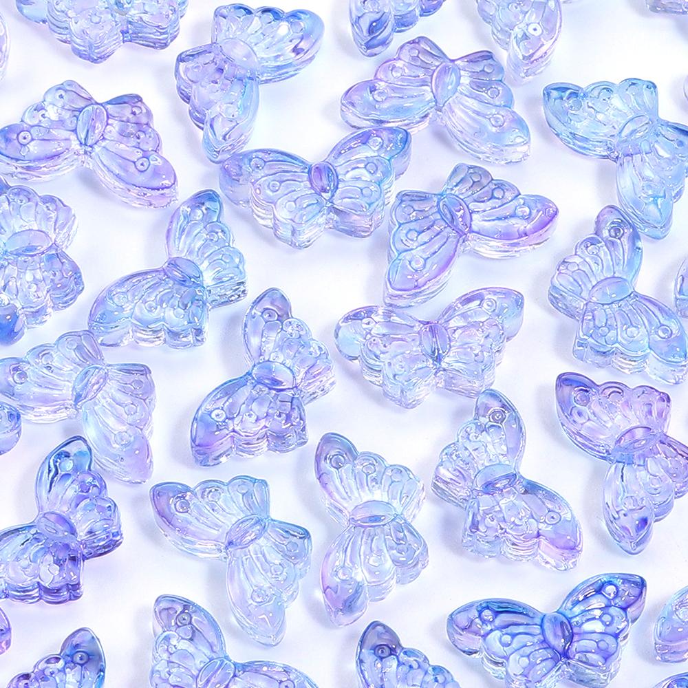 50pcs Butterfly Glass Beads 15x8mm Colorful Lampwork Loose Beads For Jewelry Making DIY Bracelets Necklace Keychain Accessories