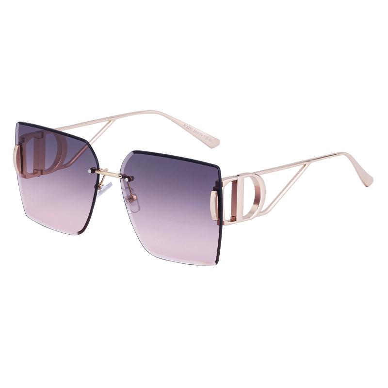 Gafas de Sol sin Montura con Adorno de Diamantes Marea para Mujer Patilla Hueca Gafas de Sol de Montura Grande Gafas para Mujer