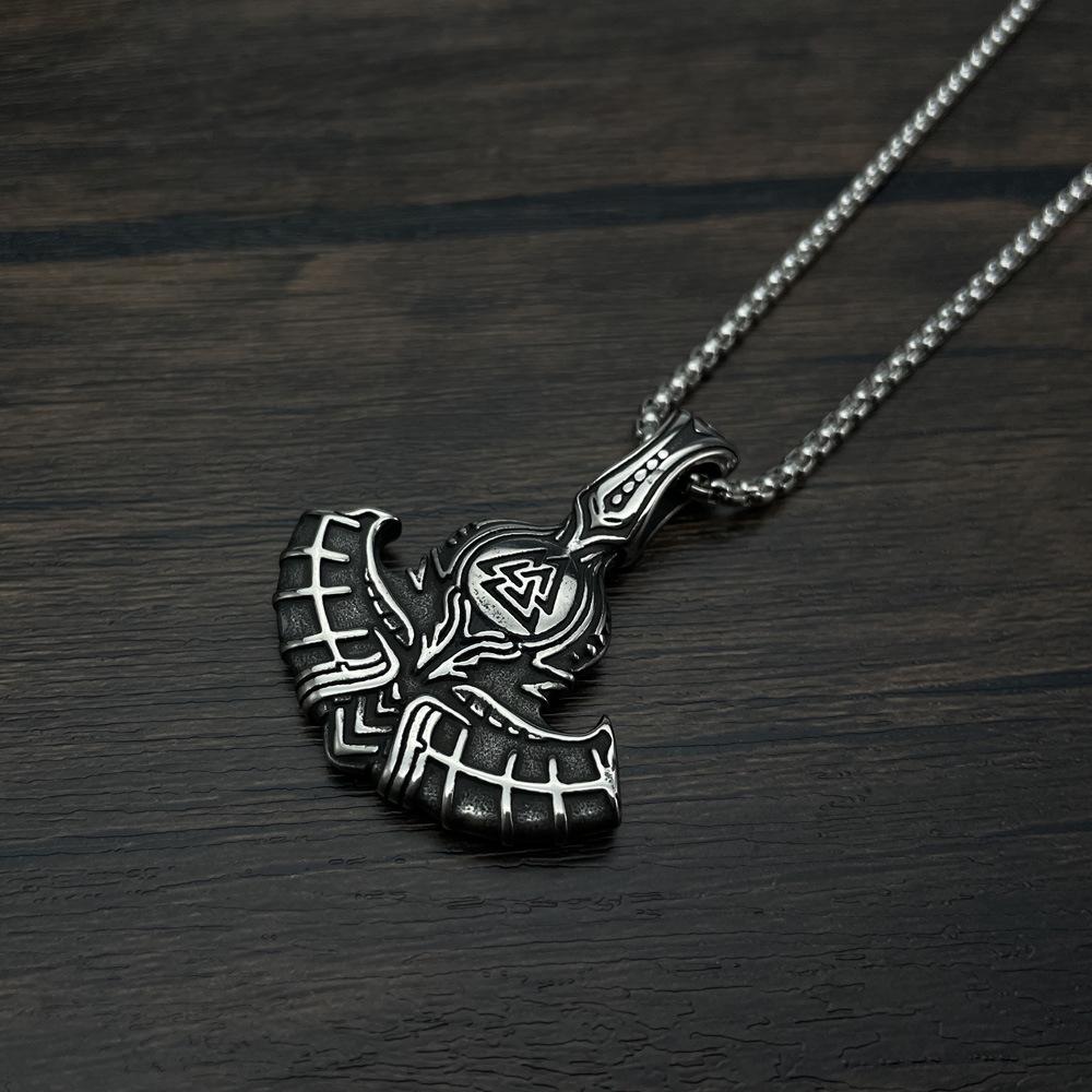 Nordic Style Battle Axe Pendant Triangle Rune Necklace for Men ,A Gift for My Boyfriend
